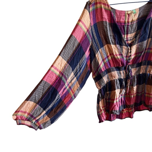 Anthropologie Plaid Plunging V-Neck long Sleeve Blouse 1X , GUC - Picture 7 of 8